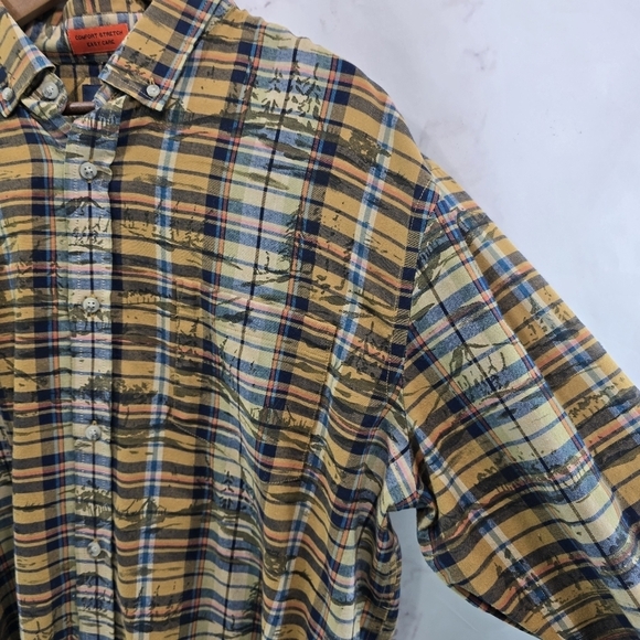 St Johns Bay Shirt Mens XL Brown Plaid Camp Mountain Tree Print Button Down - Picture 10 of 11
